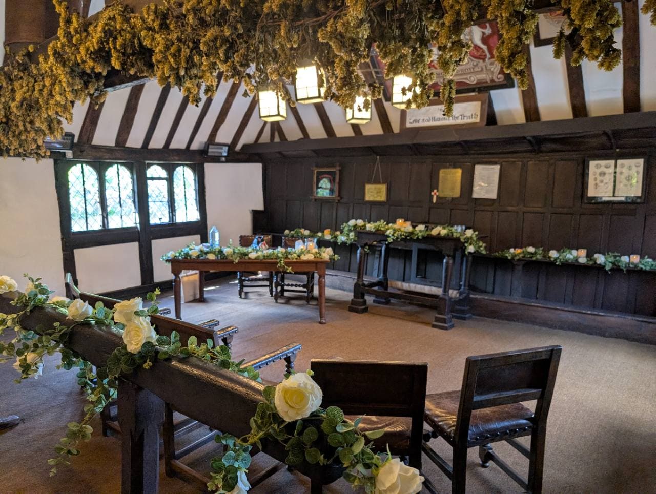 Fordwich Town Hall decorated with flowers for a ceremony